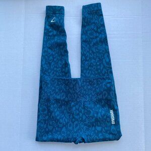 Gymshark Blue Leopard Print Leggings Teal High Rise Seamless Stretch Fit
